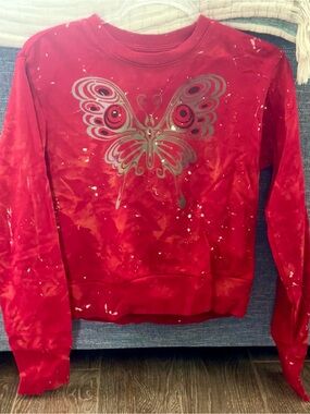 NWOT Rare Grail Cropped Distressed Red Butterfly Graphic Sweatshirt Sz. Small